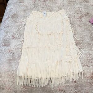 LOFT Cream Fringe Pencil Skirt